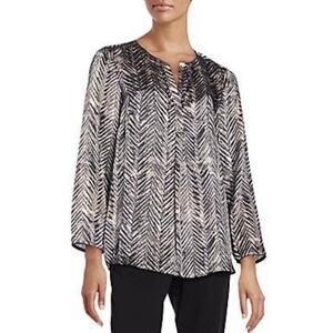 Lafayette 148 New York Size 10 Urbane Chevron-Printed Silk Samantha Top Blouse